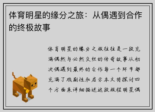 体育明星的缘分之旅：从偶遇到合作的终极故事